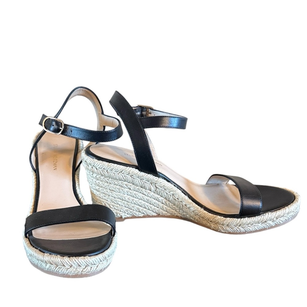 Stuart Weitzman Women’s Black Leather Espadrille Wedges size 9B like New